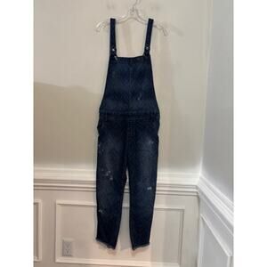 Hollister Womens Bib Overalls Jeans Sz XL Blue Denim Distressed Pattern Stretch
